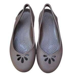 Crocs Womens 6 Malindi Ballet Flats Brown Cutout Slip On Comfort Shoes